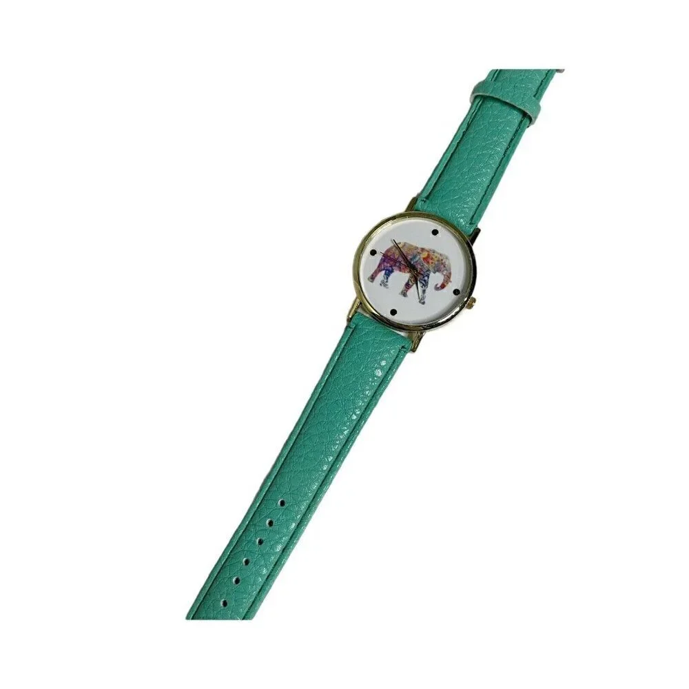 Teal‎ Green Boho Faux Leather Elephant Watch Womens Casual